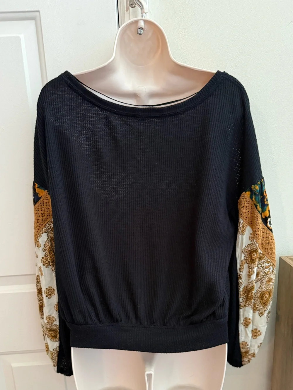 Free People Casual Clash Thermal Tunic Top Small Oversized Balloon Sleeve Boho S